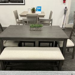 Gray 6pc Table With Bench 
