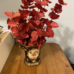 Medium/large Ceramic Rooster Vase Filled With Eucalyptus 