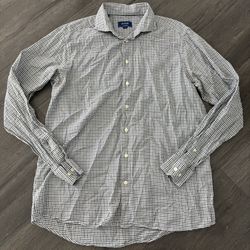 Eton Contemporary Shirt Mens XL 43 17 Blue Plaid Long Sleeve Button Down