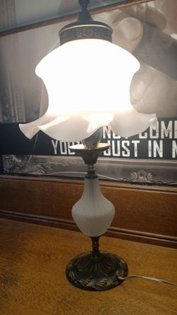 Ruffled Milk Glass Opal Table Lamp