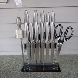 Beafuorct block Knife Sets Stainless Steel With Sharpening 15 piece  