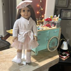 American Doll With Winter Outfit And Snack Cart 