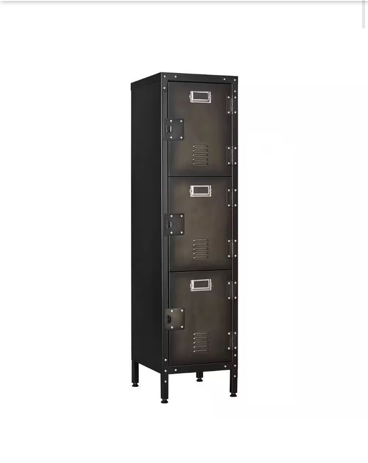 NEW IN BOX LISSIMO Locker Storage Cabinet, 47.3 in. Industrial Steel Storage Cabinet with Shelves and 3 Lockable Doors for Home, School