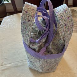 Drawstring Tote Bag - Lavender , Green