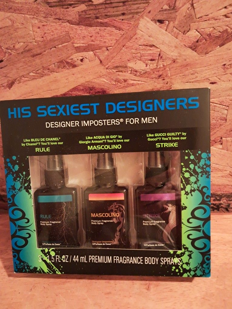 Brand New Designer Imposter's His Sexiest Men's Three Piece Of Spray On Fragrance Gift Set Featuring Three Different Scents