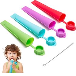 Brandnew  Silicone Ice Pop Molds for Kids with Lids, 4 Pieces Reusable Ice Popsicle Molds Ice Pop Maker for Kids and Adults DIY Frozen Popsicles with 