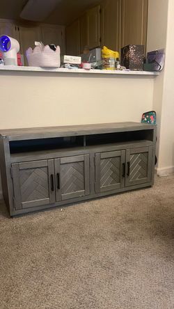 Gray Farmhouse TV Stand with Cabinet Storage