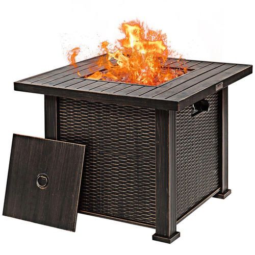 Costway 30” Gas Fire Table 50,000 BTU Square Propane Fire Pit Table w/Lid and Lava Rocks