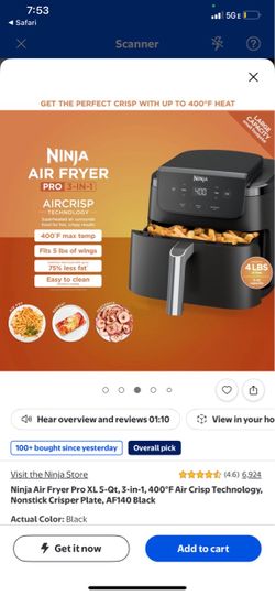 New Ninja Air Fryer Pro 5-Qt 3-in-1 Black