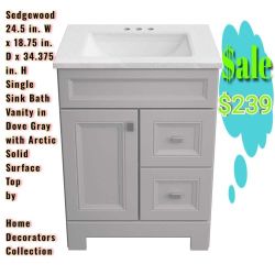 Sedgewood 24.5 in. W x 18.75 in. D x 34.375 in. H Single Sink Bath Vanity in Dove Gray with Arctic Solid Surface Top