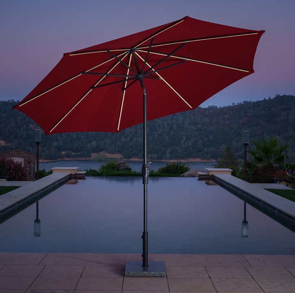 costco red patio umbrella Sunvilla 10' Round Solar LED Market Umbrella Red NEW for Sale in Conroe, TX
