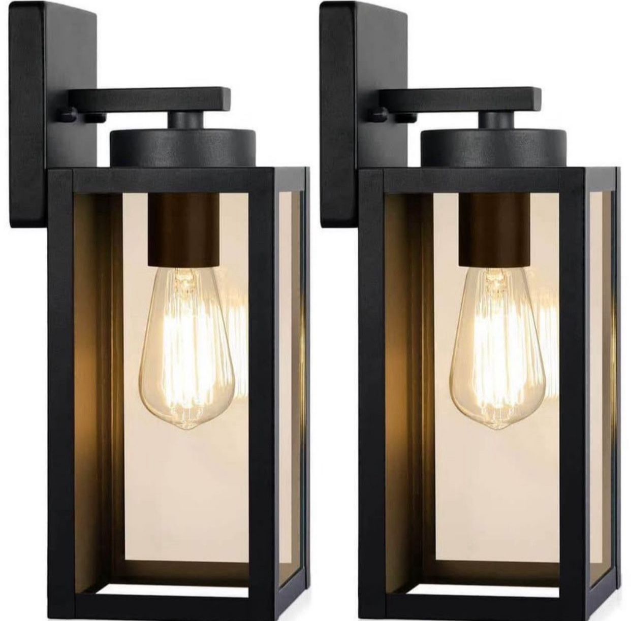 13”in. 1-Light Matte Black Outdoor Wall Lantern With Finish Clear Tempered Glass  (2-Pack) 