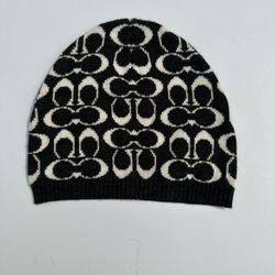 Coach Black and White Signature Knit Beanie