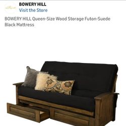Futon Queen Size Wood Frame Suede Covered Mattress