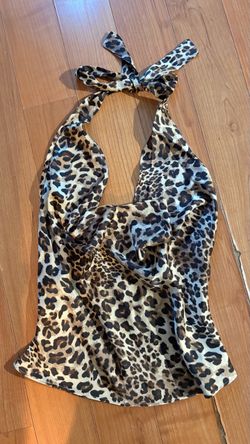 White Fox Boutique Satin Leopard Print Halter Neck Cowl Top Backless Large