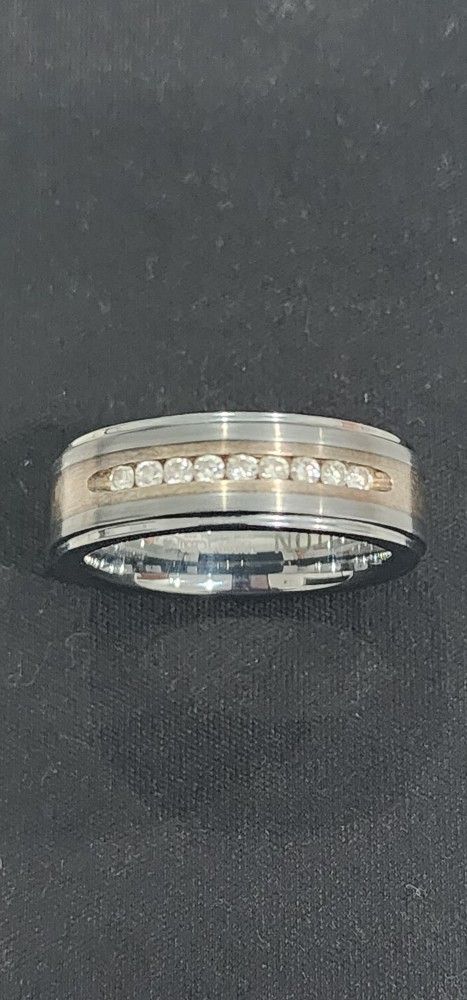 Men's Triton Tungsten Carbide & Silver Diamond Wedding Band