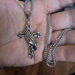 Praying Hands Cross Pendant Necklace