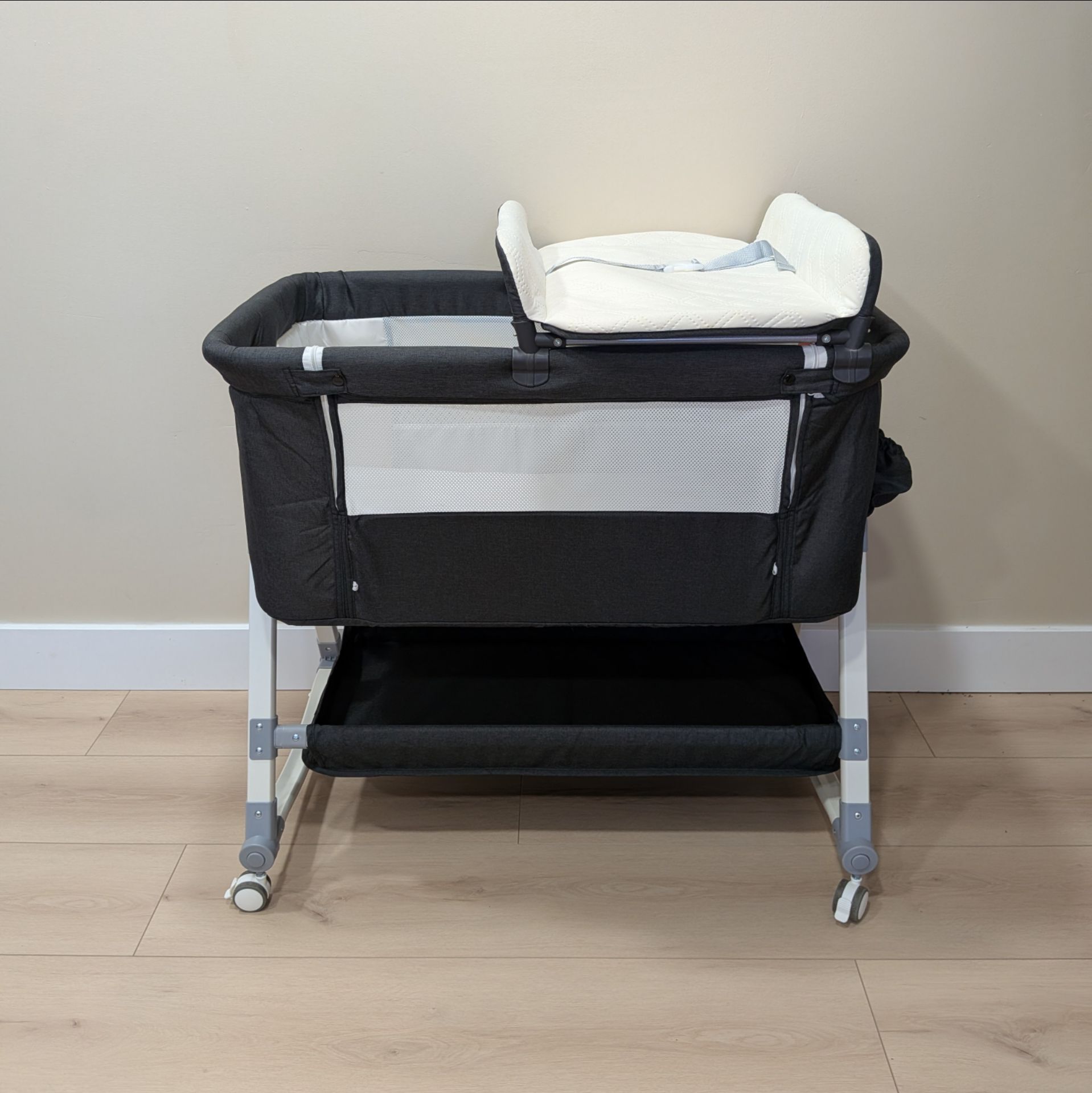 Black Rocking Bedside Bassinet w/ Net & Changing Table