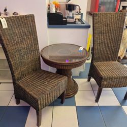 Dark Brown Wicker Chairs With Glass Top Table