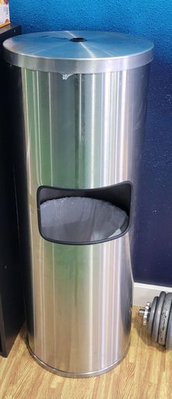 Stainless Steel Gym Wipe Dispenser with attached Trash