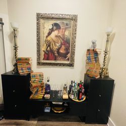 Black TV Stand with 2 Tower DVD Storage Cabinets – $100 Set