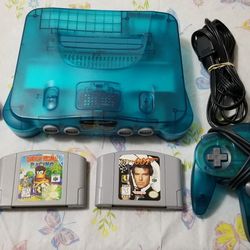 Nintendo 64 Funtastic ice Blue Edition With Expansion Pack 2 Controllers and Games 