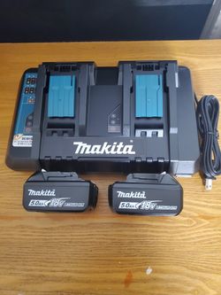 2 Two Dos 5ah 5 Amp 5.0ah 5.0 Ah 18 Volt Makita 18V Lithium-Ion Dual Port Rapid Optimum Charger Kit Set Combo