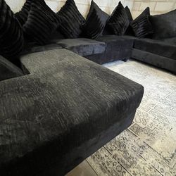 🔥 New! 411 Black Double-Chaise Sectional — Only $1649! 🔥 $0 Down, Flexible Payments Available