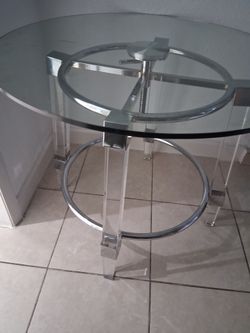 Round Glass Top Table with Acrylic and Chrome Base