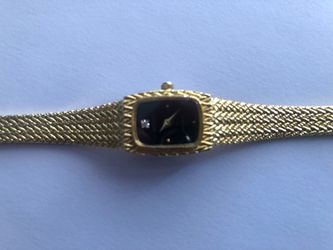 Gold-Tone Dress Watch with Black Dial