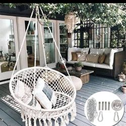 Hammock Chair Macrame Swing - Max 330 Lbs-Hanging Cotton Rope capacity 400lbs hardware including🌺