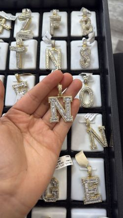 Gold, Initial, N Pendant With Diamonds