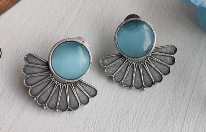 Beautiful Brass Earrings Desi Indian Blue Festive Wedding 