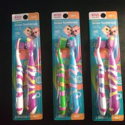 3 Packs Of Children's Striped Soft Toothbrushes 