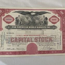 Original Pan American World Airways (PanAm) Stock Certificates from 1959