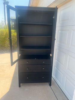 Black Wood Armoire with Shelves and Drawers