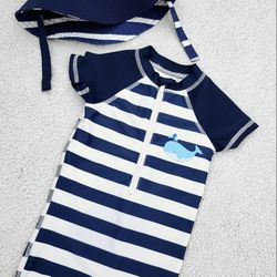 Baby Boy 2pc Swimwear Set• Swimsuit Size 9m• Reversible Hat Size 12-24m• Great Condition• $12firm 