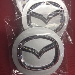 Mazda Silver Chrome Rim Center Caps Set New.