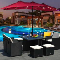 15 Ft Patio LED Crank Solar Powered 36 Lights Umbrella