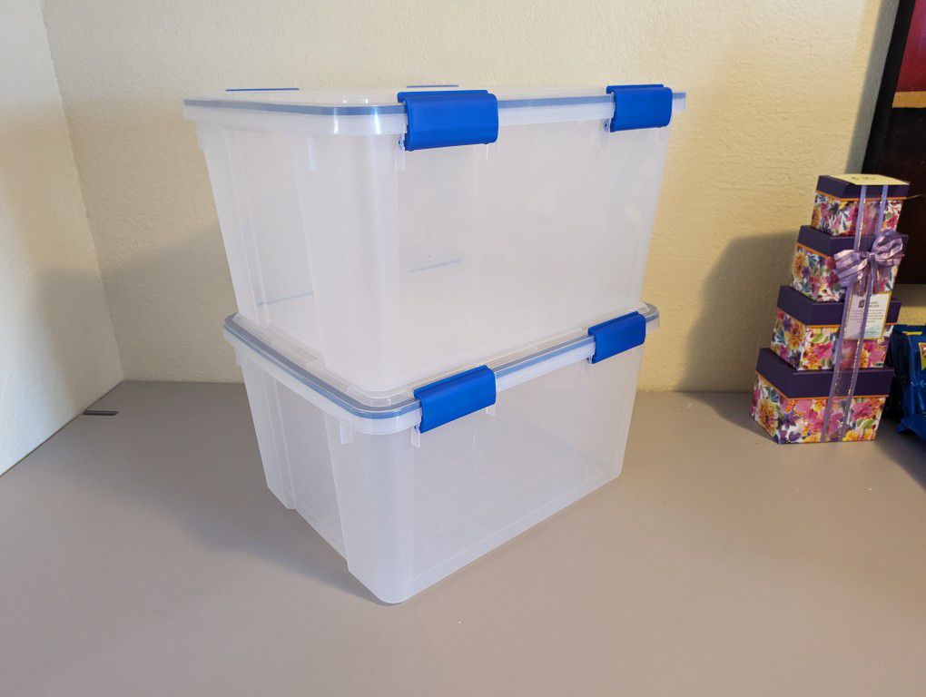 IRIS USA WEATHERPRO 44 Quart Stackable Storage Box with Airtight Gasket Seal Lid 2 Pack