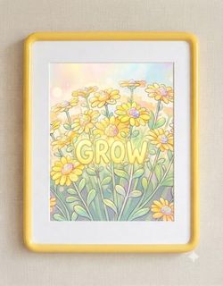 8.5x11 Cardstock Yellow 'GROW' Floral Wall Art Print - Brand