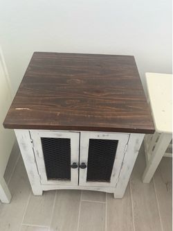 Rustic Two-Tone End Table with Mesh Doors