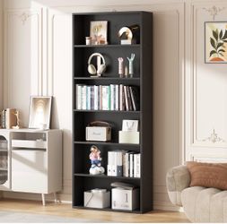 Vongrasig 6-Tier Open Bookcase and Bookshelf, Floor Standing Wood Display Storage Shelves 71 Inch Tall Bookcase Home Decor Furniture for Home Office, 