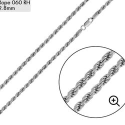 Women’s 20” Rhodium Plated 925 Sterling Silver Rope 060 2.8mm Chain 