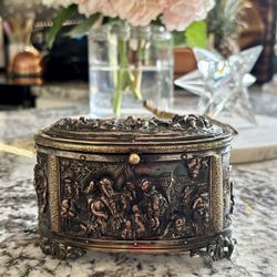 19th Century French Bronze Gilt Repousse Motif Jewlery Casket Box