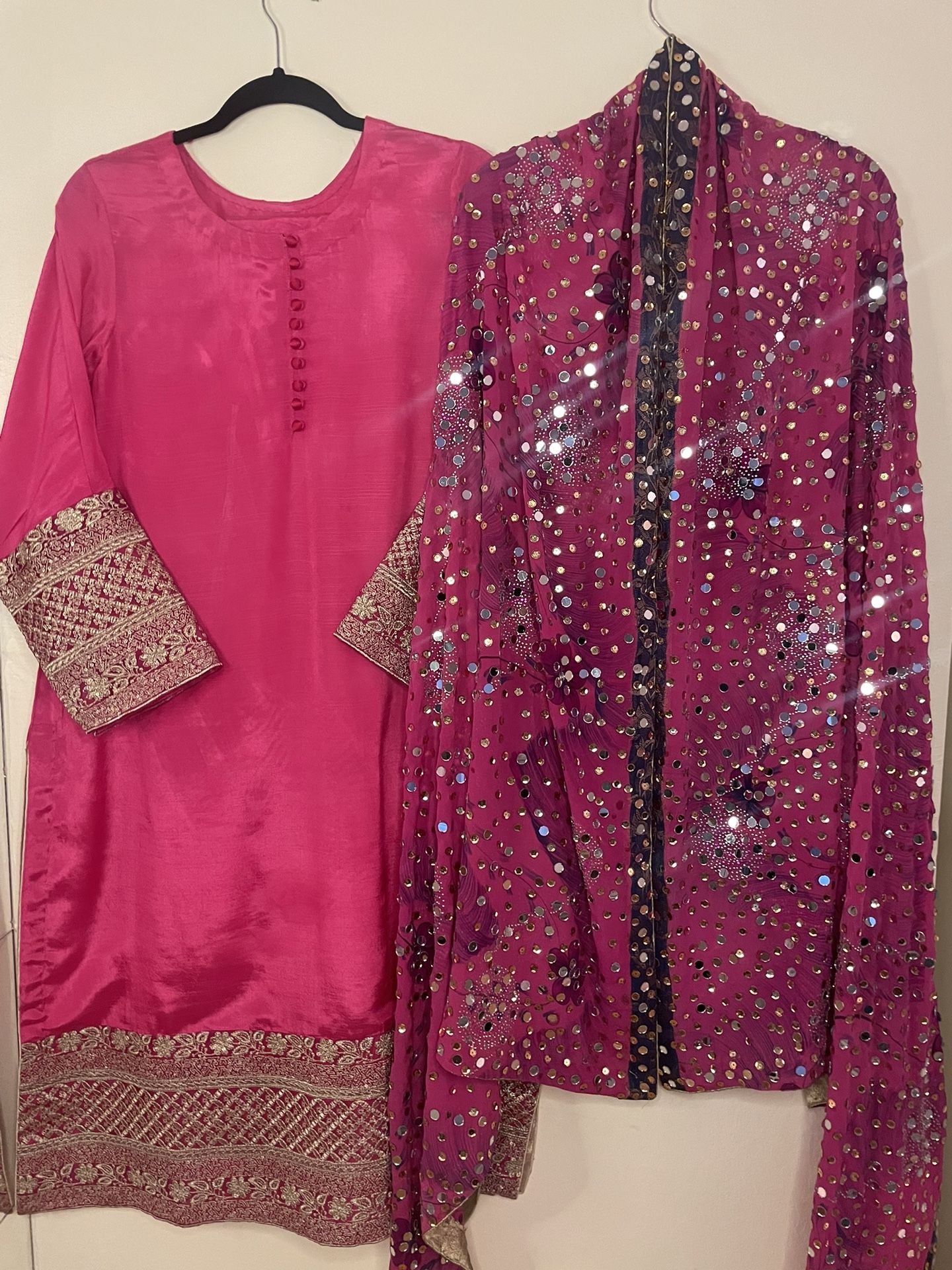 Pakistani Indian Wedding Party Rawsilk Dress With Fancy dupatta large
