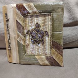 Handmade natural turtle Hawaiian photo album. Pressed leaves, twigs. Handmade pa