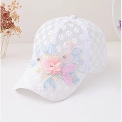 Embroidered Flower Mesh Hat for Women Fashionable Adjustable Baseball Cap/ Bridal Cap, Breathable Hat for Summer Vacation.