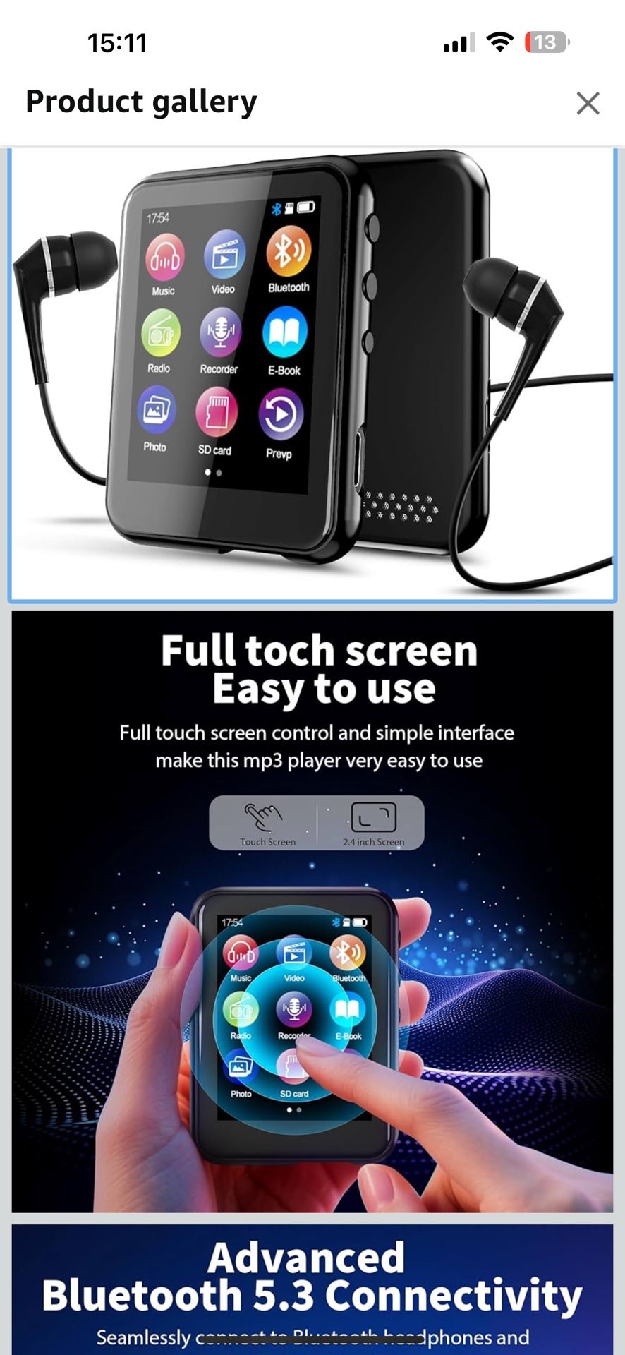 16GB MP3 Player with Bluetooth 5.3
