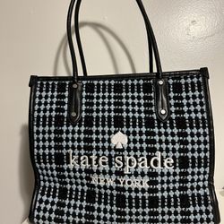 Kate Spade Ella Tweed Fabric Blue Tote Bag